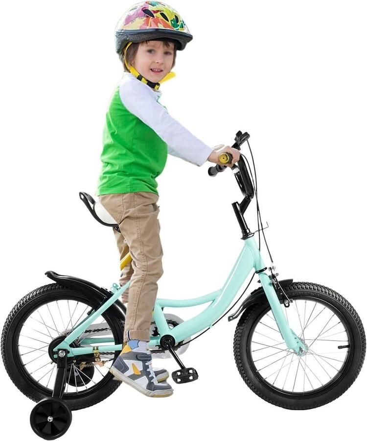 Kinderfiets 16 inch sfiets Leren Fietsen Inclusief Zijwielen Verstelbaar Zadel Groen