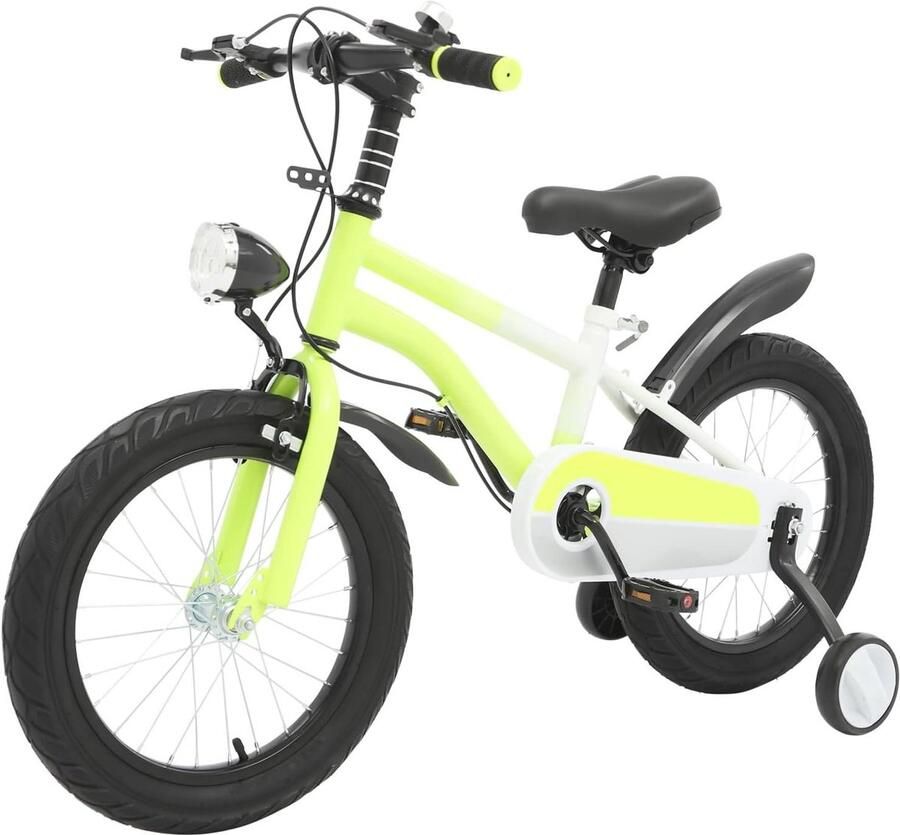 Kinderfiets 16 inch sfiets sfiets Eerste Fietstraining Inclusief Steunwielen LED 16 Inch Wielmaat Geel