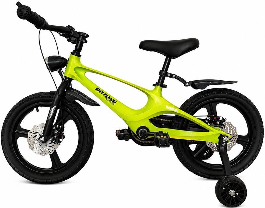 Kinderfiets van 16 inch Groen met Zijwieltjes Schijfremmen en Voorlicht Sportieve Stijl