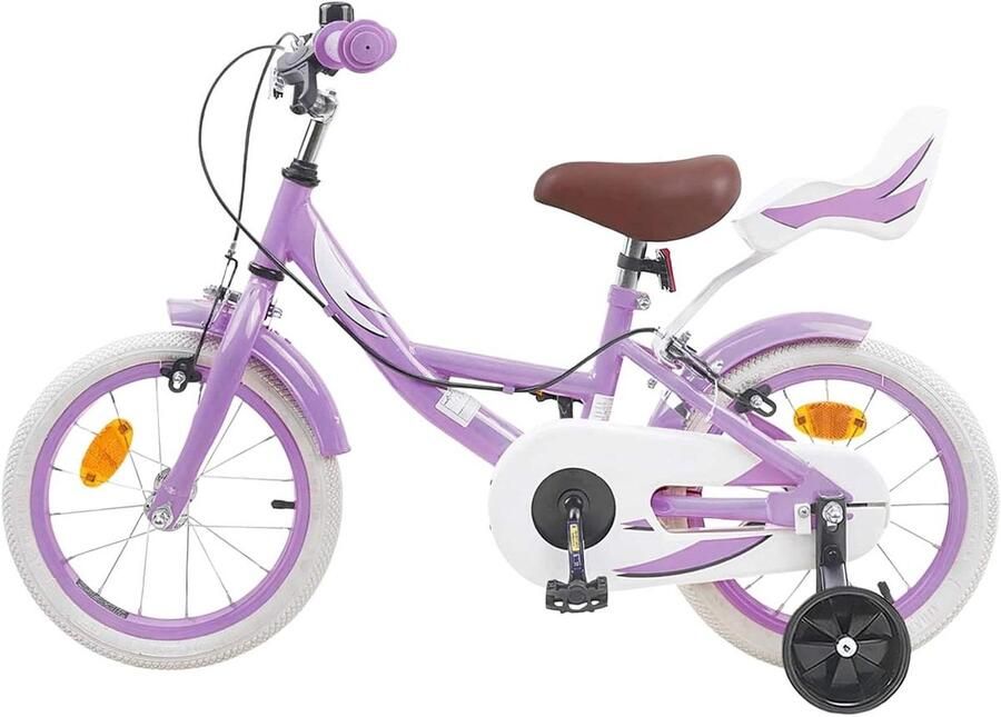 Kinderfiets 16 Inch Klassieke fiets Buiten spelen Verstelbaar zadel 105-120 cm Paars