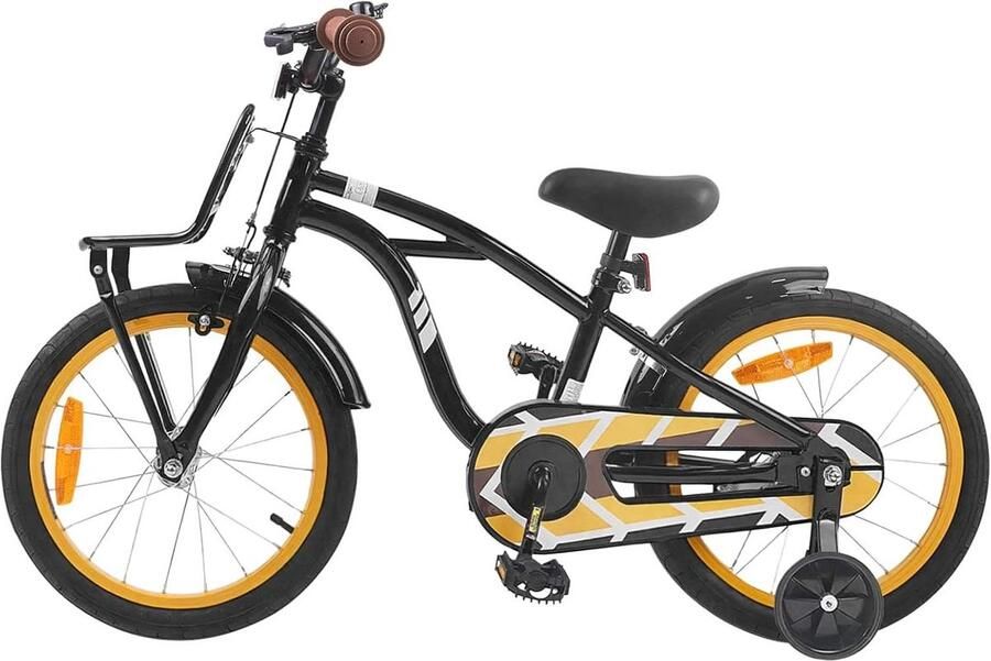 Kinderfiets 16 Inch Klassieke jeugdfiets Veilig fietsplezier Duurzaam stalen frame 16 inch wielen Zwart