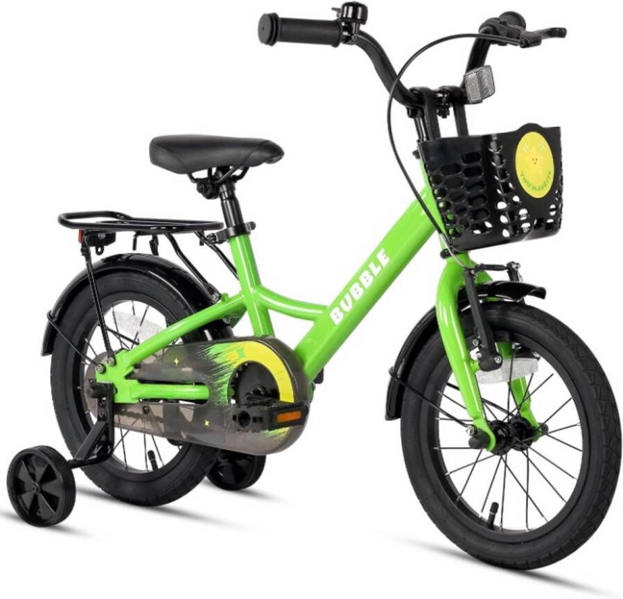 Kinderfiets 16 inch Lichtgewicht met Trainingswiel Bel dje Kickstand voor Kinderen Unisex Zadelhoogte 99-127cm Gelegeerd Staal 98 x 51.5 x 18.5 cm Groen