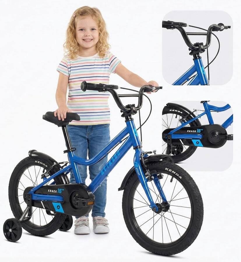 Kinderfiets 16 inch Loopfiets Leren fietsen Lichtgewicht aluminium frame 110-120 cm lengte Blauw