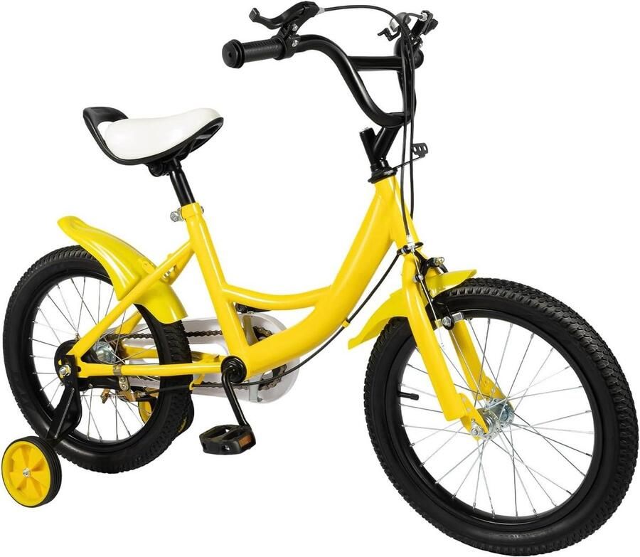 Kinderfiets 16 inch Loopfiets met steunwielen Leren fietsen Veiligheidsremmen 16 Zoll Geel