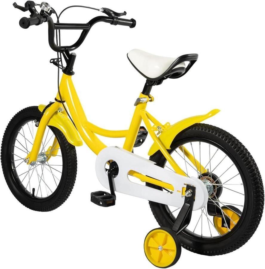 Kinderfiets 16 Inch Loopfiets met wielen Leren fietsen Stevige stalen frame 40 cm wiel Geel