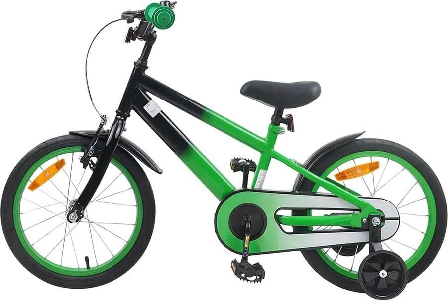 Kinderfiets 16 Inch Loopfiets Mini Fietser Buiten Fietsen Stevig Stalen Frame 16 inch Groen Zwart