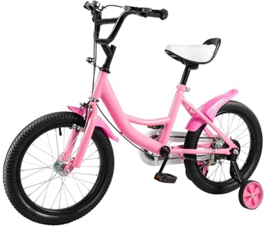 Kinderfiets 16 Inch Mountainbike Loopfiets met Stabilisatoren voor en 4 tot 8 Jaar Roze