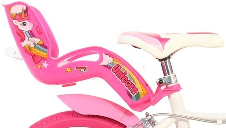Kinderfiets 16 Inch Roze Fiets met Eenhoornsticker Verstelbaar Zadel Stuur Afneembare Steunwielen Inclusief Mandje Veiligheidswaarschuwing No Luchtbanden