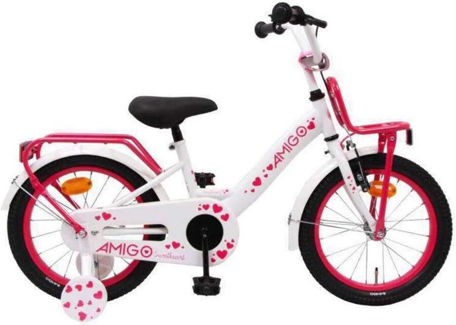 Kinderfiets 16 inch voor meisjes van 4 tot 6 jaar V-brake terugtraprem voordrager fietsbel en zijwieltjes Wit