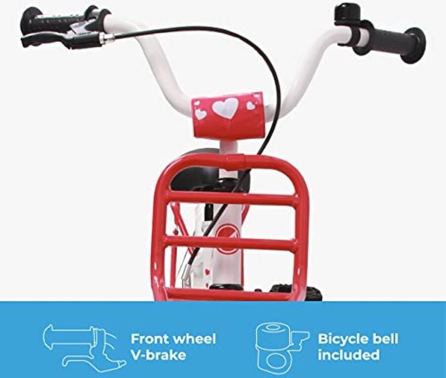 Kinderfiets 16 inch voor meisjes van 4 tot 6 jaar V-brake terugtraprem voordrager fietsbel en zijwieltjes Wit - Foto 2