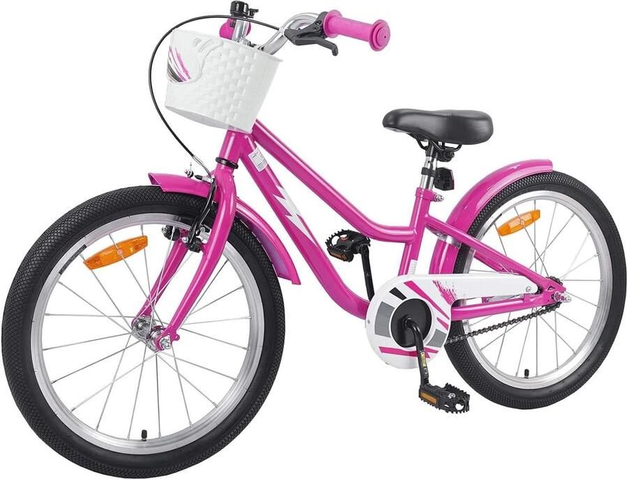 Kinderfiets 18 inch Jeugdfiets Meisjes Veilig Leren Fietsen Stabiel Stalen Frame 5-7 Jaar Donkerroze