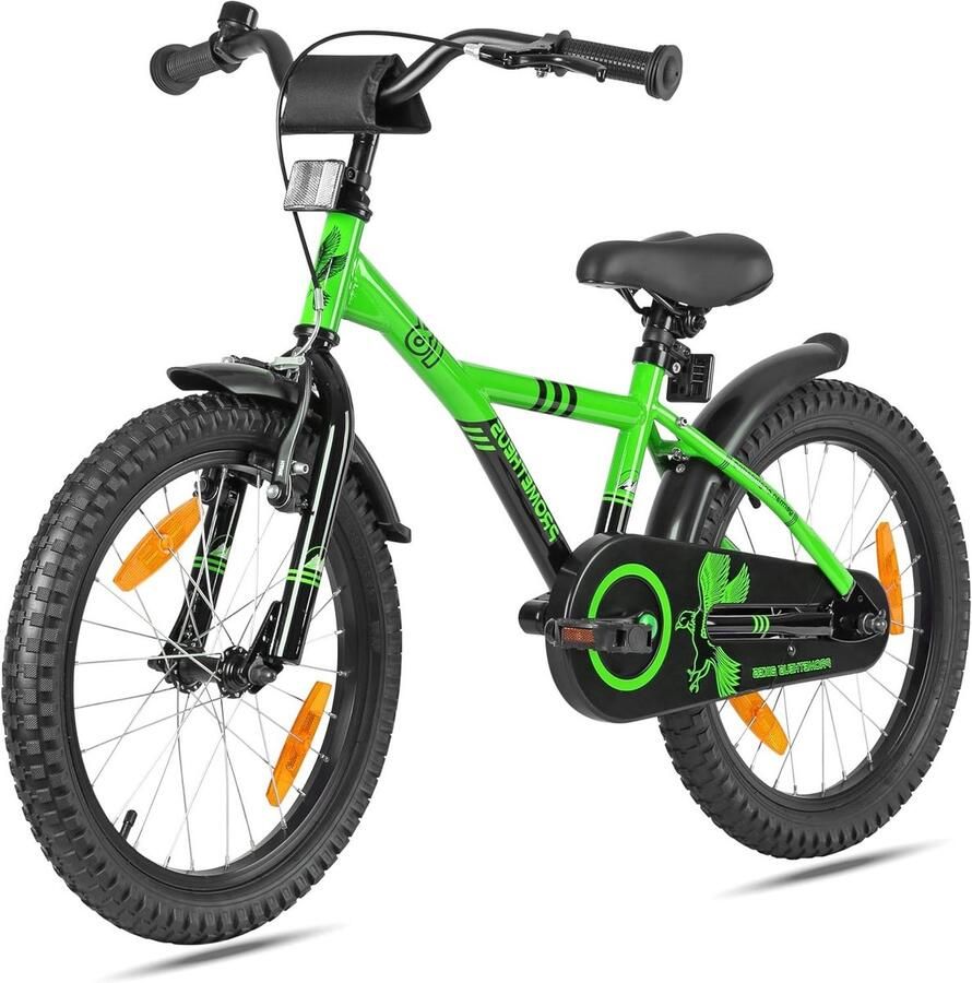Kinderfiets 18 Inch sfiets sfiets Veilig Fietsen Leren Dubbele Rem 18 Inch Wielmaat Groen Zwart