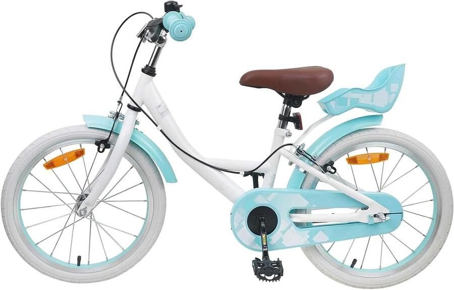Kinderfiets 18 Inch Klassieke Fiets Blije Fietsavonturen Verstelbaar Stuur Zadel 123 x 78 cm Wit