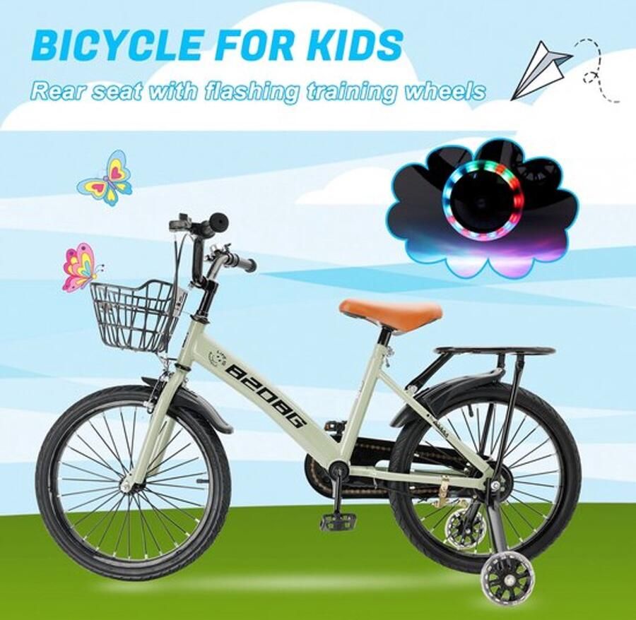 Kinderfiets 18 Inch Koolstofstaal Frame Met Veiligheidshulpwielen Voor Kinderen 7-9 Jaar - Foto 2