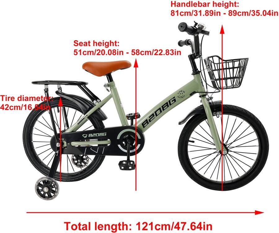 Kinderfiets 18 Inch Koolstofstaal Frame Met Veiligheidshulpwielen Voor Kinderen 7-9 Jaar