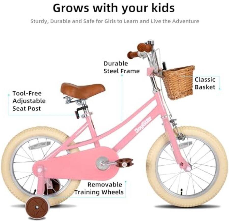 Kinderfiets 18 inch Retro design met steunwielen en dje Paars