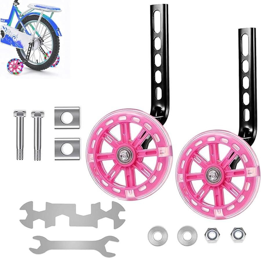 Kinderfiets 2 stuks universele steunwielen hulpwielen met flitswielen demping veiligheidssteunwielen instelbaar voor 12 14 16 18 20 inch Single Speed Bike voor kinderen