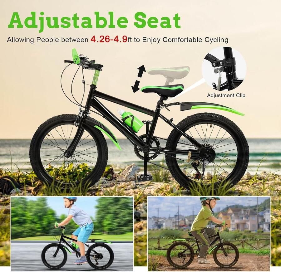 Kinderfiets 20 inch groen carbon stalen frame 7 versnellingen avontuurlijke ritten voor en SnelShoppen
