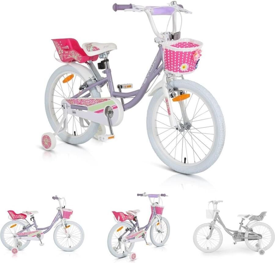Kinderfiets 20 inch Meisjesfiets Kinderloopfiets Spelen en Fietsen Met Poppenstoel en Mand 20 inch Paars