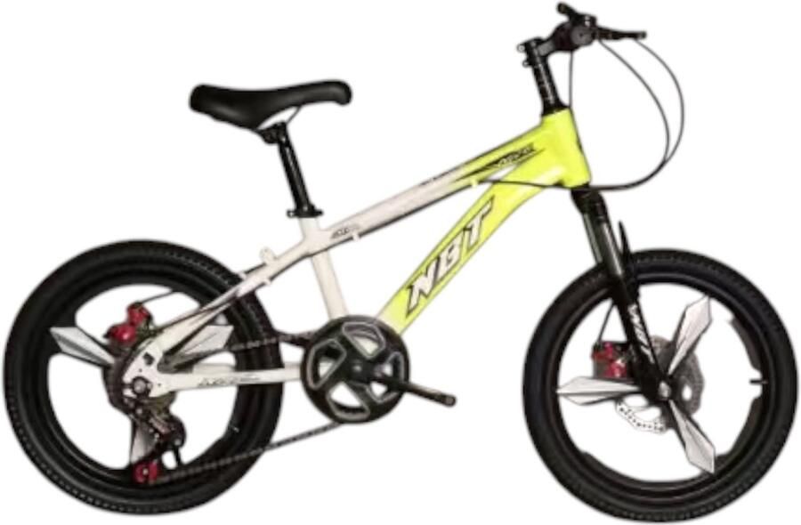 Kinderfiets 20 inch Mountainbike Neon Geel en Wit met schijfremmen en vering Mountainbike