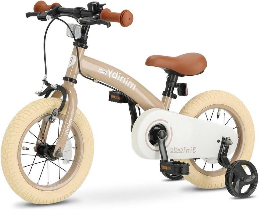 Kinderfiets 3-in-1 Loopfiets Oefenfiets Leren Fietsen Meegroeiend Ontwerp 12 inch Mokka