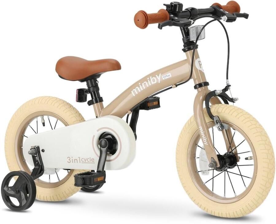 Kinderfiets 3-in-1 Loopfiets Oefenfiets Leren Fietsen Meegroeifunctie 14 inch Mokka