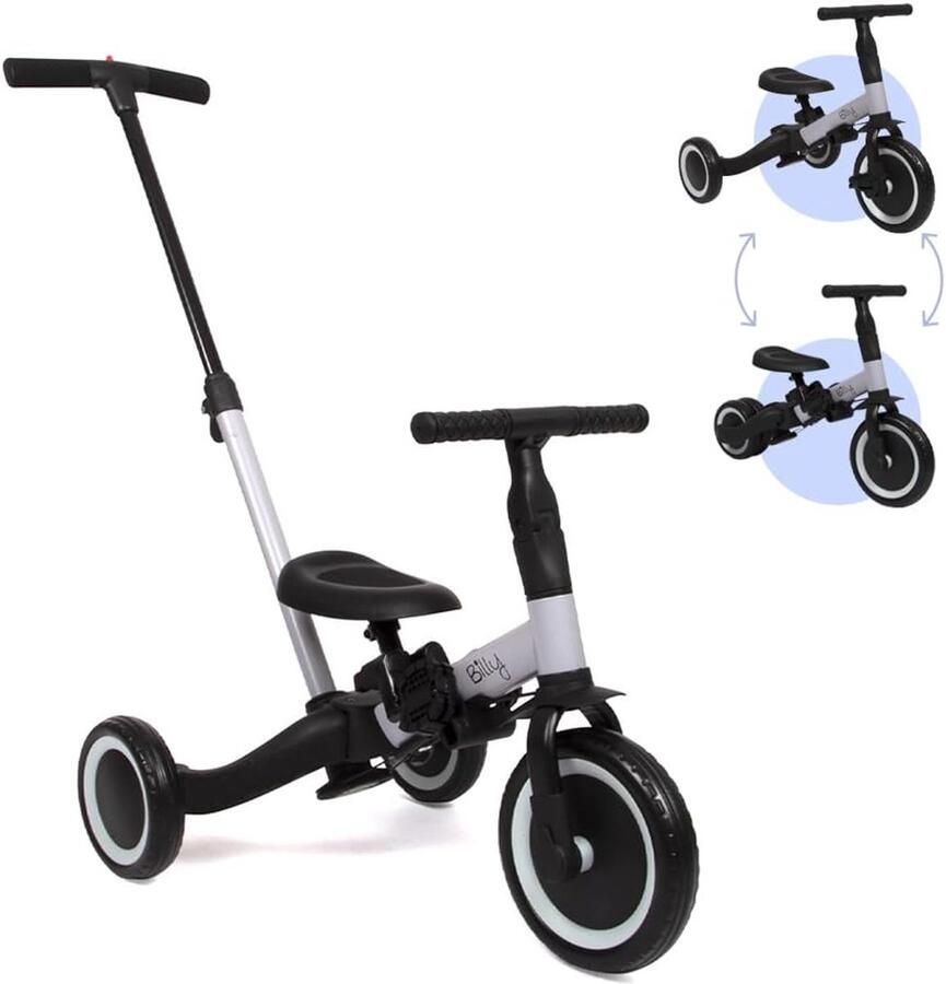 Kinderfiets 4-in-1 Loopfiets Driewieler Kind Ontwikkeling Groeit Mee Met Kind 64x44x51 cm Zwart Grijs