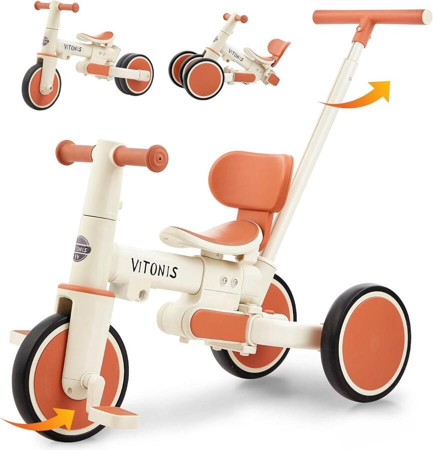 Kinderfiets 5-in-1 Loopfiets Driewieler Kind Ontwikkeling Groeit Mee Met Kind 75 cm Beige