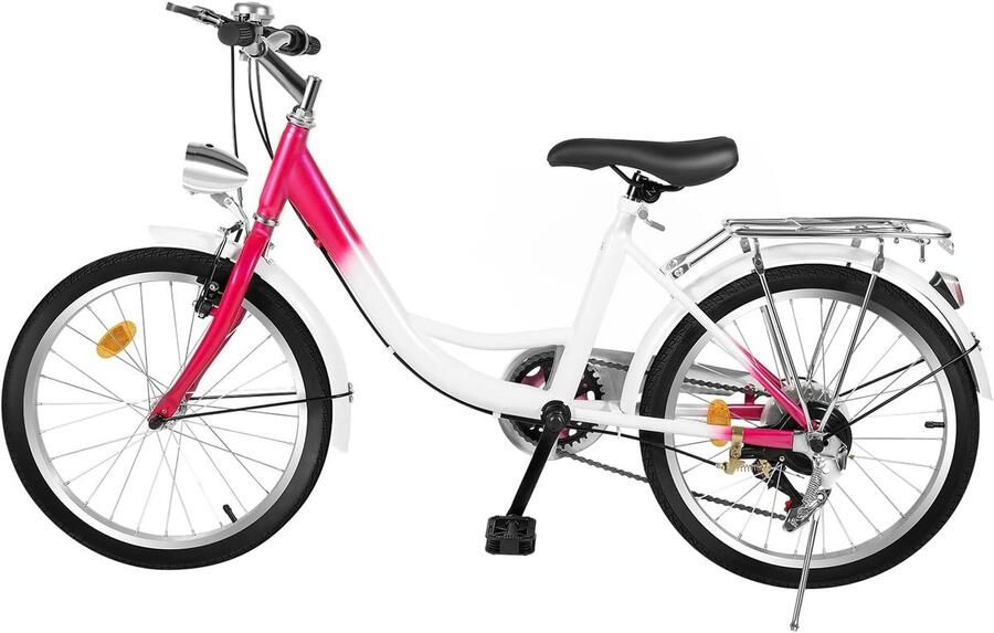Kinderfiets 6 versnellingen Meisjesfiets 20 inch Vrije tijd buiten 85% voorgemonteerd Geschikt 140-162 cm Roze wit