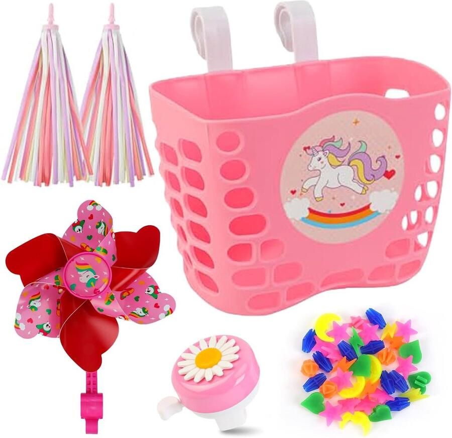 Kinderfiets Accessoires Fietsdecoratie Set Fietsplezier Vergroten Compleet met mand Voor 12-16 inch Roze