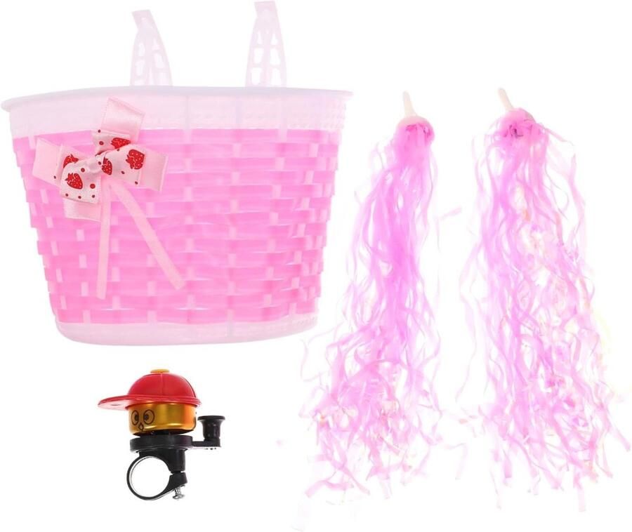 Kinderfiets Accessoires Set Fiets Decoratie Set Fiets Opfleuren Inclusief Mand en Kwastjes 21 cm Kleurrijk