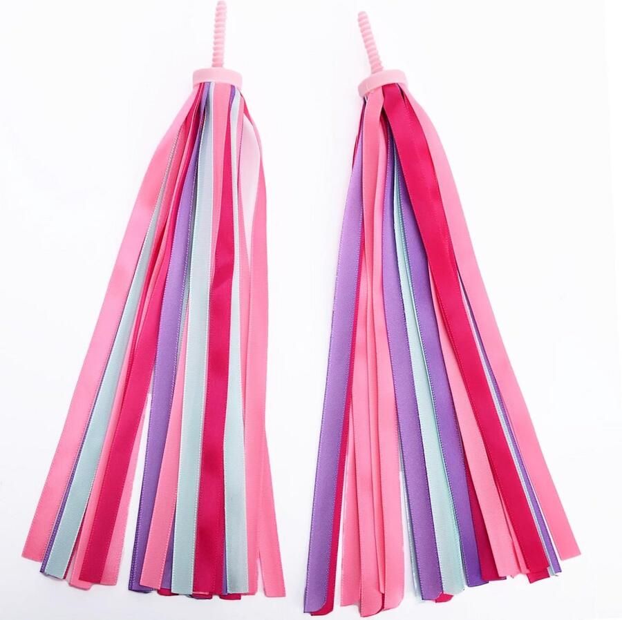 Kinderfiets Accessoires Set: Roze & Paarse Stuurkwastjes en -slingers voor Meisjesfiets en Step