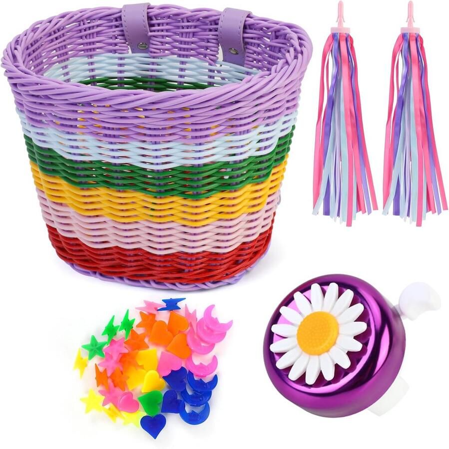 Kinderfiets Accessoireset Fietsdecoratie Set Fiets Versieren Mand Bel Streamers Kralen One Size Meerkleurig