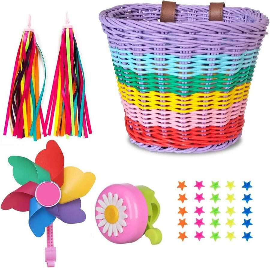 Kinderfiets Accessoireset: Roze Mand Bel Windmolen en Stuurlinten voor Meisjesfiets