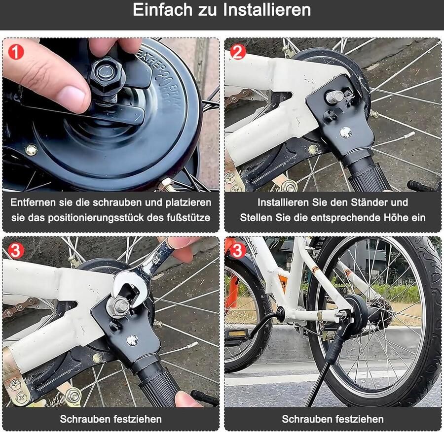 Kinderfiets Achterbouwstandaard 16 inch Zijstandaard Aluminiumlegering Wielstandaard met 20 reflectorstickers