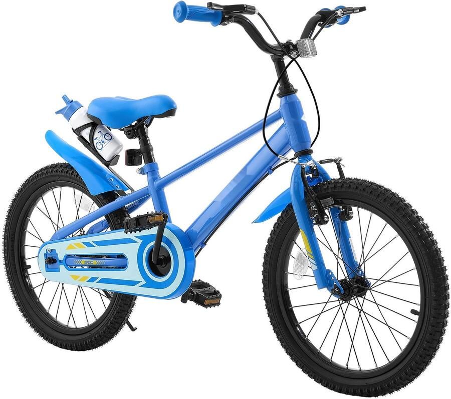 Kinderfiets BMX-model 46 cm Voor kinderen van 5-8 jaar Frame van koolstofstaal Dubbele rem Verstelbaar zadel en stuur Met standaard en bidonhouder Blauw