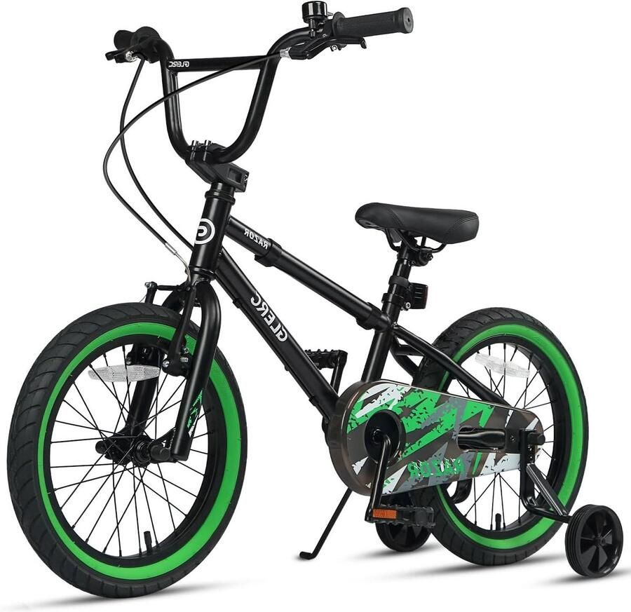 Kinderfiets BMX-stijl Jongensfiets Stabilisatoren Leren Fietsen Dubbel Remsysteem 16 inch Zwart Groen