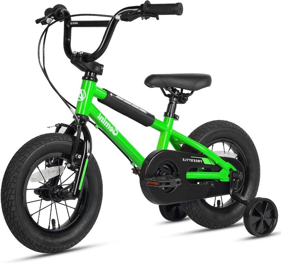 Kinderfiets BMX-stijl Loopfiets met steunwielen Leren fietsen Stabiel stalen frame 12 tot 16 inch Groen