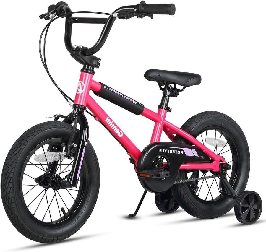 Kinderfiets BMX-stijl Loopfiets met wielen Leren fietsen Inclusief zijwielen 16 inch Roze