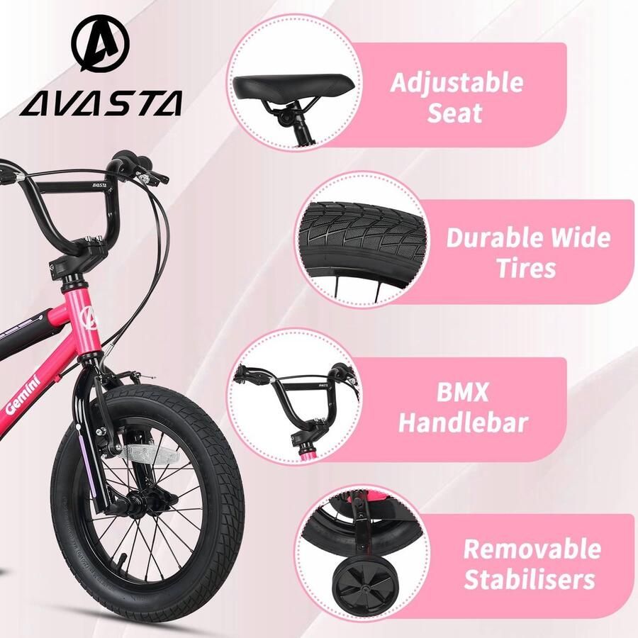 Kinderfiets BMX-stijl met Zijwieltjes en Standaard (12 14 16 Inch) voor en (1-8 Jaar)