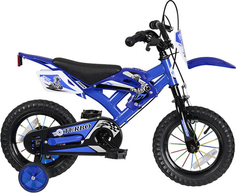 Turbo Kinderfiets Crossmotor 12 Inch Stoer Blauw Design voor Avontuurlijke Kids!