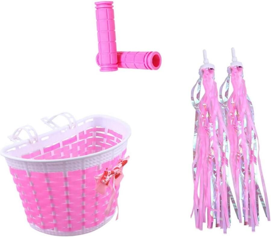 Kinderfiets Decoratie Set Fietsaccessoires Kinderen Fiets Versieren Gevlochten Mand en Streamers 18.5X12.5CM Roze