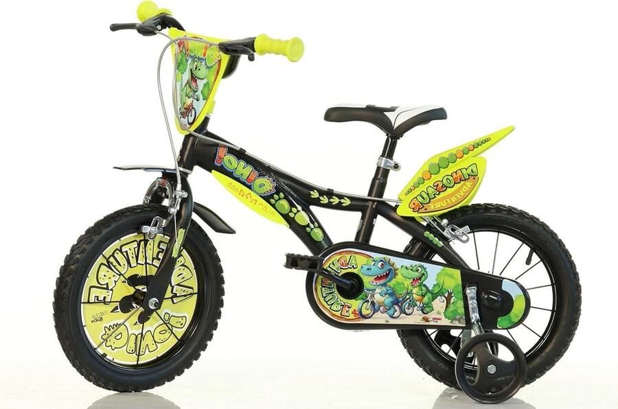Kinderfiets Dinosaurus Loopfiets Buiten Spelen Stevig Stalen Frame 14 Inch Zwart Groen