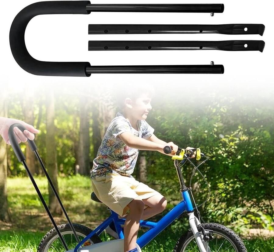 Kinderfiets Duwstang Fietsleerhulp Balansfiets Kinderen Leren Fietsen Verstelbare Lengte 55-74 cm Zwart