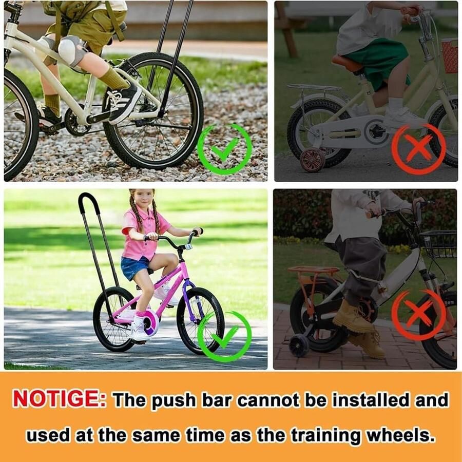 Kinderfiets Duwstang Loopfiets Hulp Veilig Fietsen Leren Verstelbare Lengte 50 x 19 x 4 cm Zwart