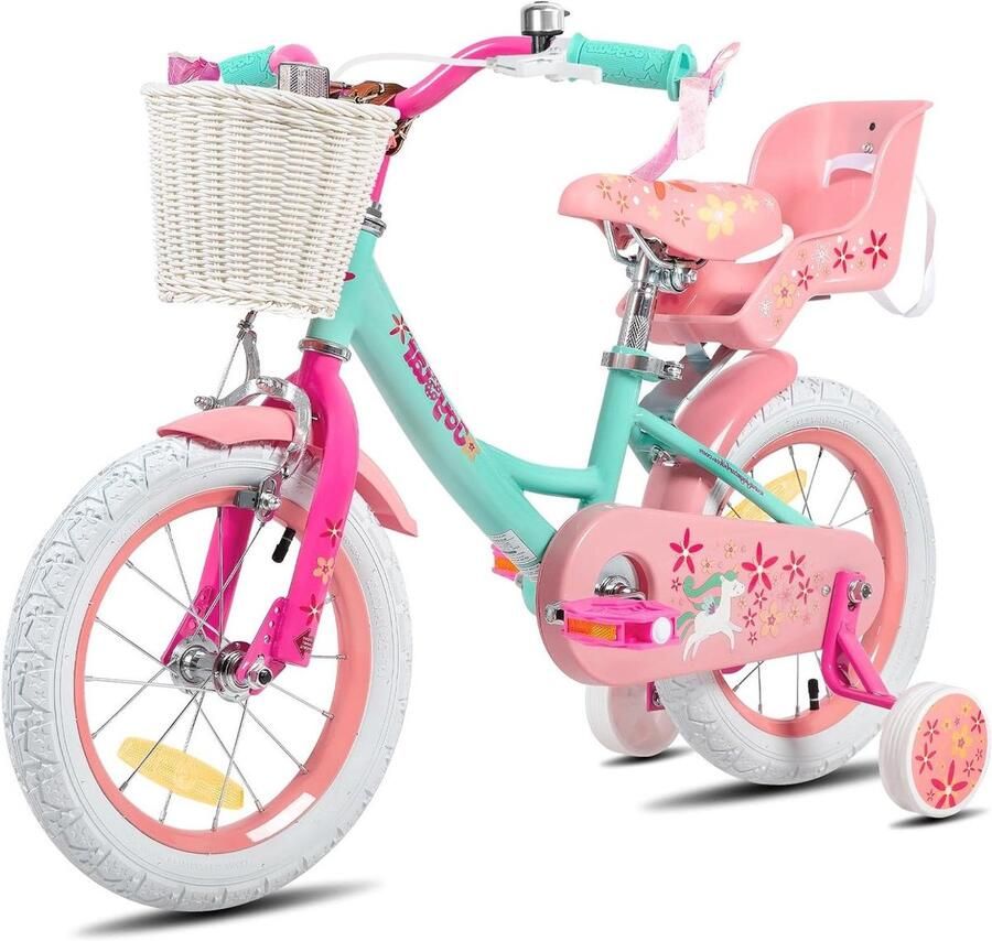 Kinderfiets Eenhoorn Meisjesfiets Leren Fietsen Met Steunwielen en Mand 12-18 inch Groen