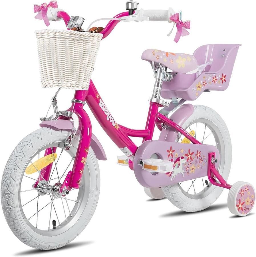 Kinderfiets Eenhoorn Meisjesfiets Loopfiets Leren Fietsen Met Mand en Poppenzitje 12-18 inch Paars