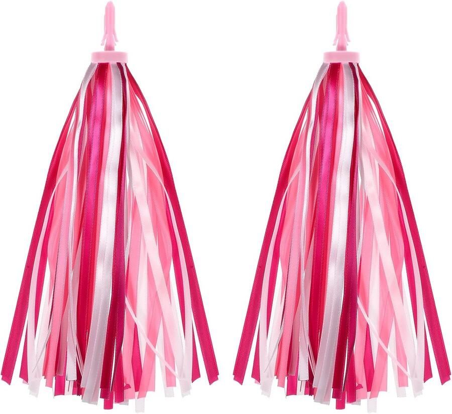 Kinderfiets Franjes Stuurdecoratie Bandjes Fiets Versieren Eenvoudige Montage 28 cm Roze Wit