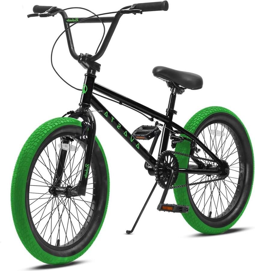 Kinderfiets Freestyle BMX Fiets Beginners Leren Duurzaam Stalen Frame 18 Inch Zwart Groen