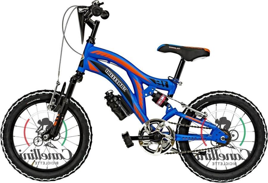 Kinderfiets Full Suspension Kinderfiets 16 Inch Leren Fietsen Dubbele Verende Vork 16 Inch Wielen Blauw Oranje